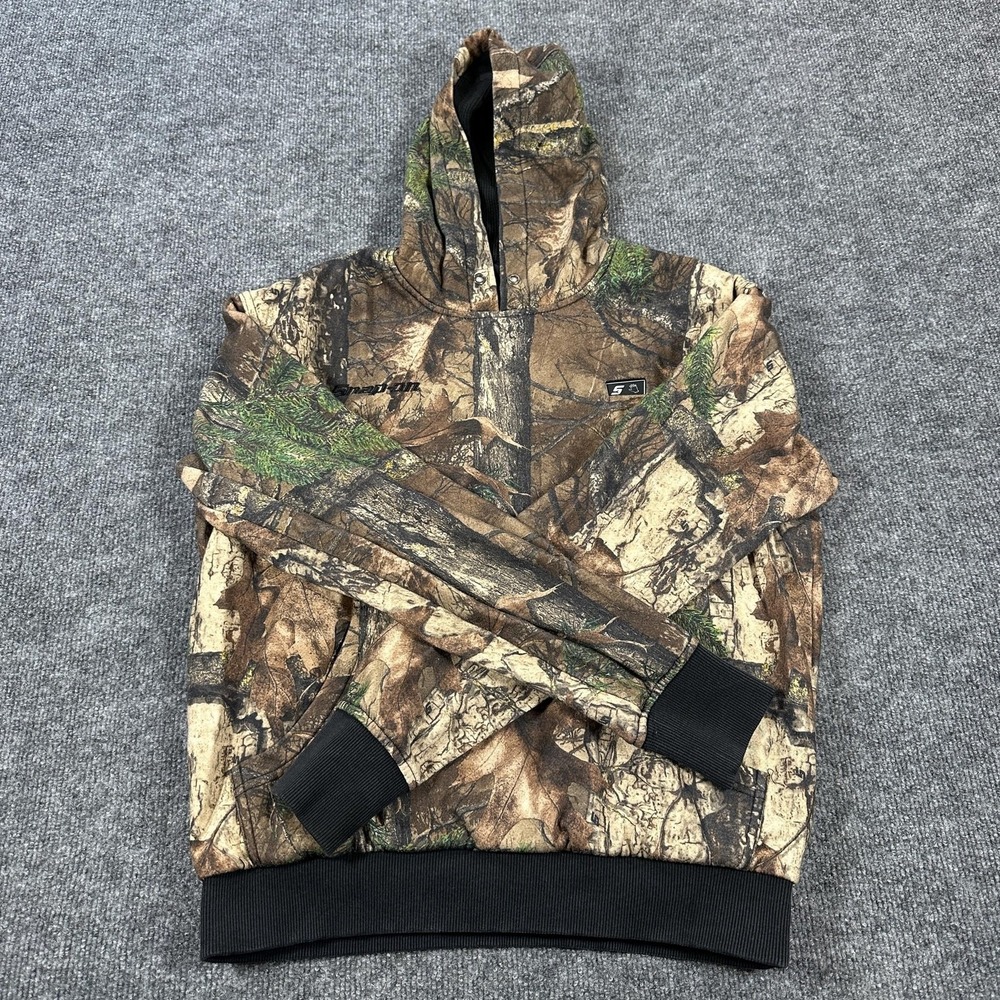 Snap-on Hoodie Mens Small Brown Camo Thermal Fleece Pullover Sweatshirt Hunting
